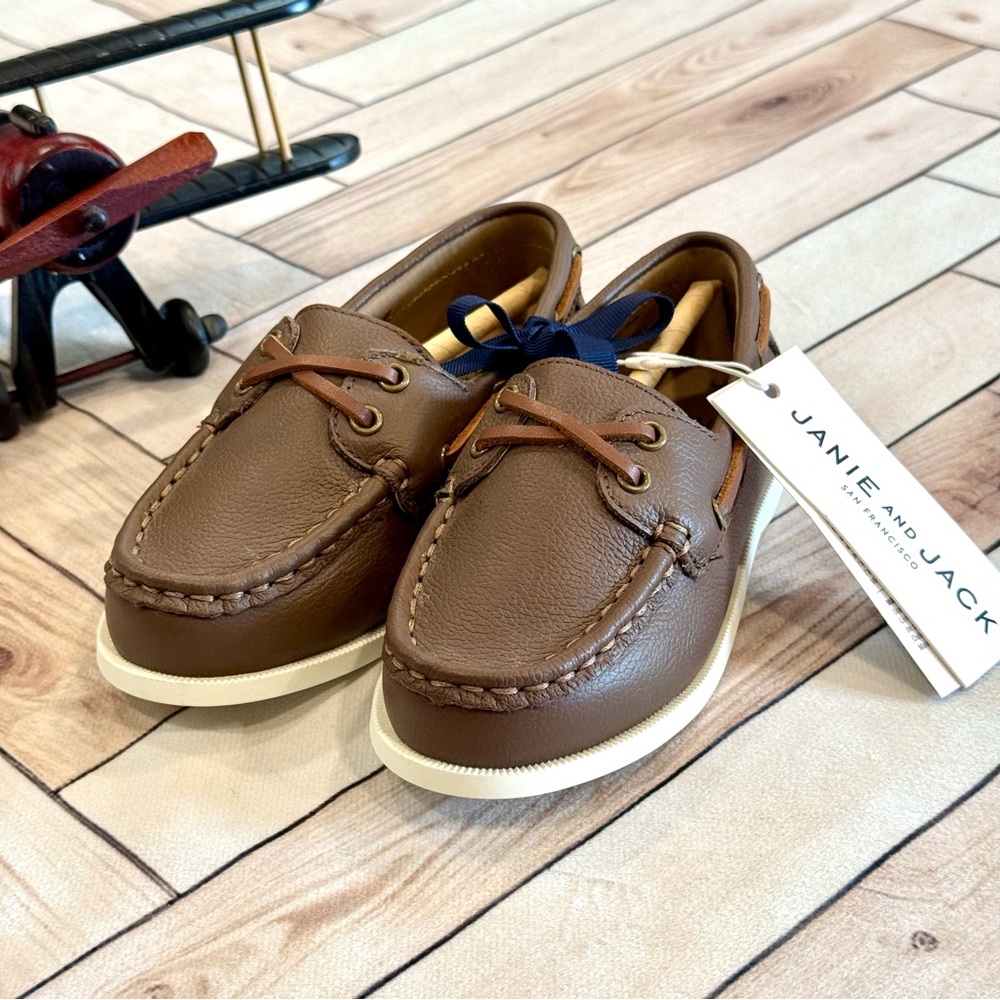 NWT Janie and Jack Tan Leather Boat Shoes